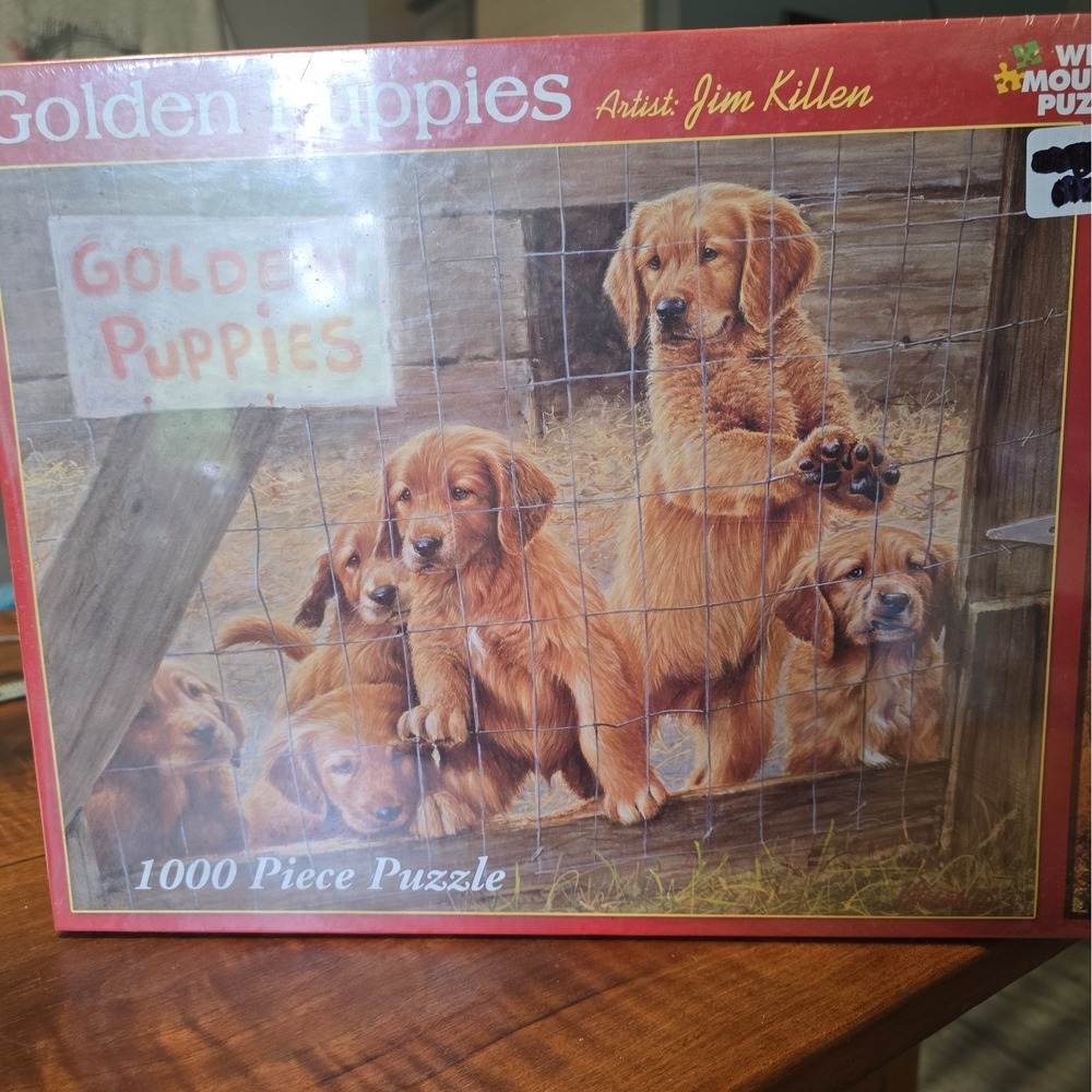 White Mountain Puzzle Golden Puppies 1000 Piece Artist Jim Killen New Sealed